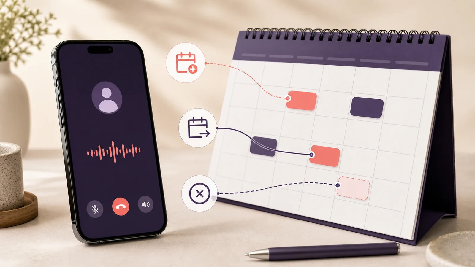 Llamada telefónica conectada con una agenda para reservar, cambiar o cancelar citas